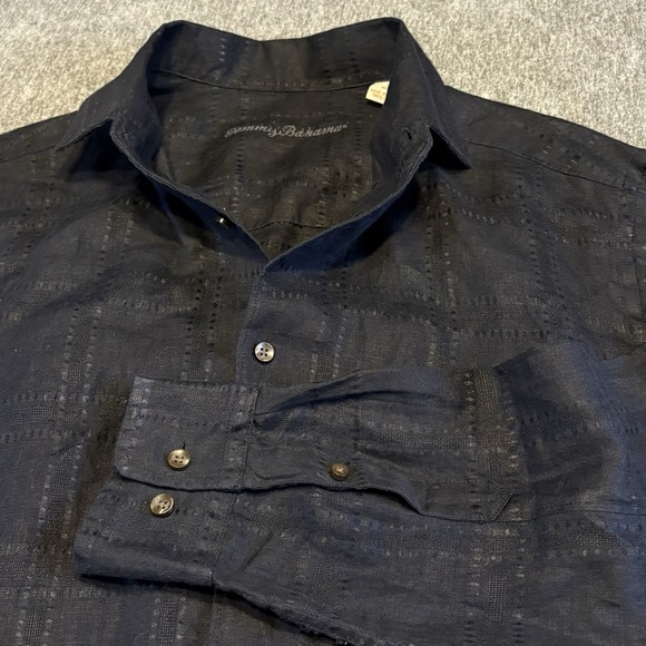 Tommy Bahama Shirt Mens Medium Button Up Linen Black Long Sleeve Beach - Picture 1 of 12